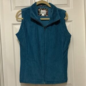 Vermont Country Store Women Corduroy Vest M Full Zip Teal/Blue